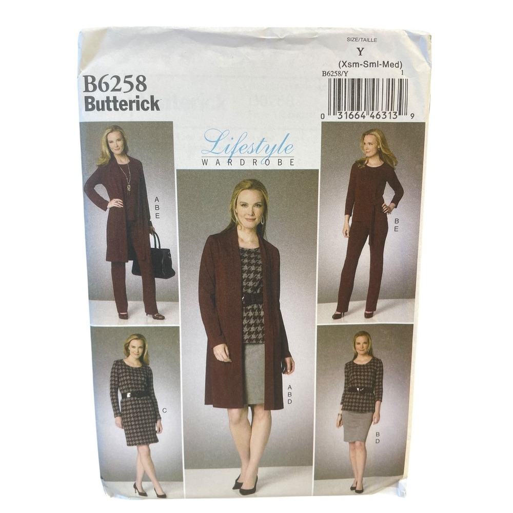 Butterick B6258 Misses Cardigan Top Dress Skirt Pants XS-S-M